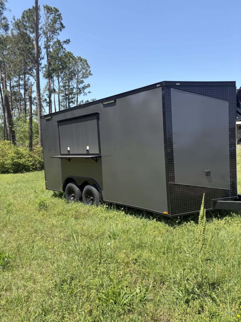 8.5x16 Hook and Line Cargo Charcoal Blackout Concession Trailer for Sale