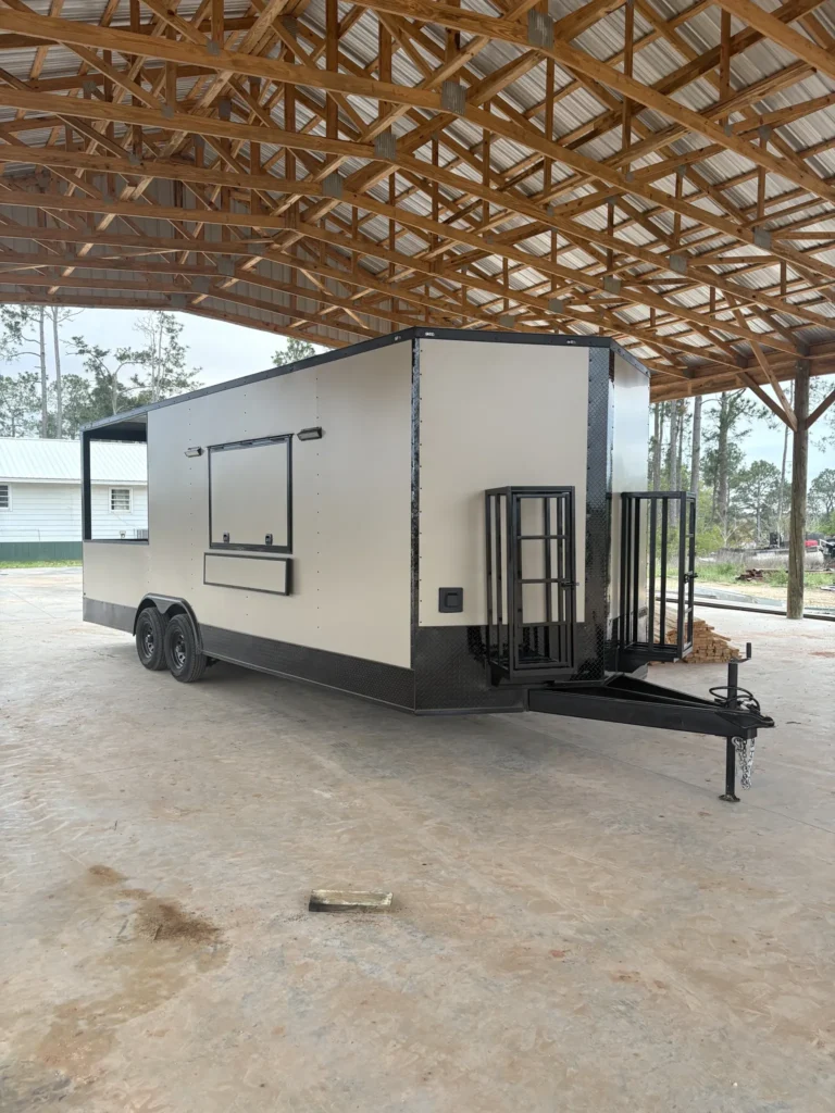 8.5x24TA Hook and Line Cargo Desert Tan Blackout BBQ Porch Concession Trailer for Sale