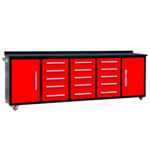 Chery Industrial 10’ Rolling Storage Workbench with 15 Drawers and Wheels