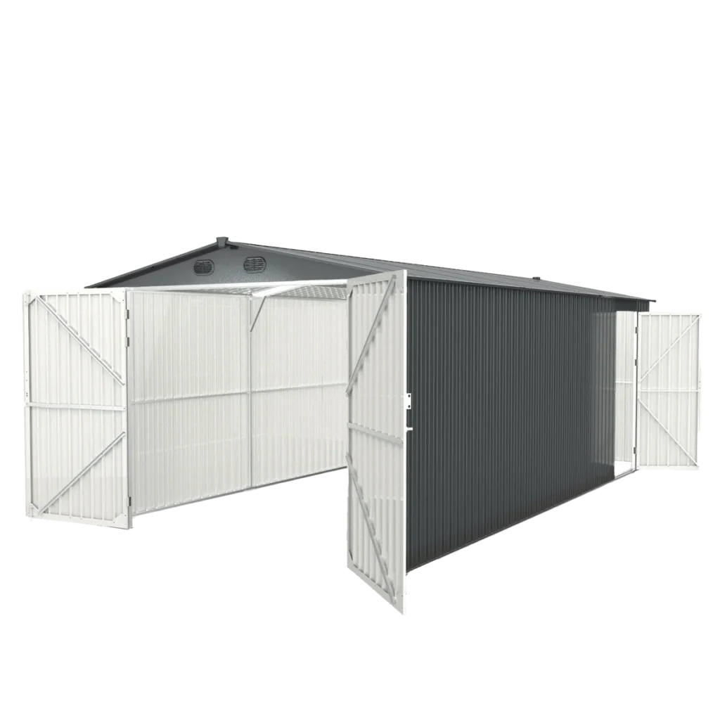 Chery Industrial 10’ x 20’ Metal Garage Shed with Double Front Doors & Side Entry Door