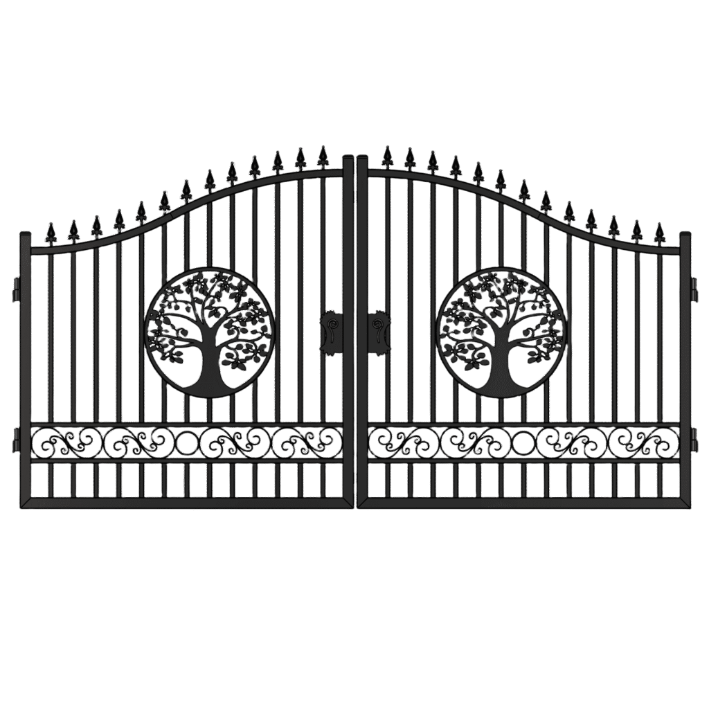 Chery Industrial 14’ Iron Gate with Wider Goalposts, No Metal Ball Dual Swing Driveway Gate