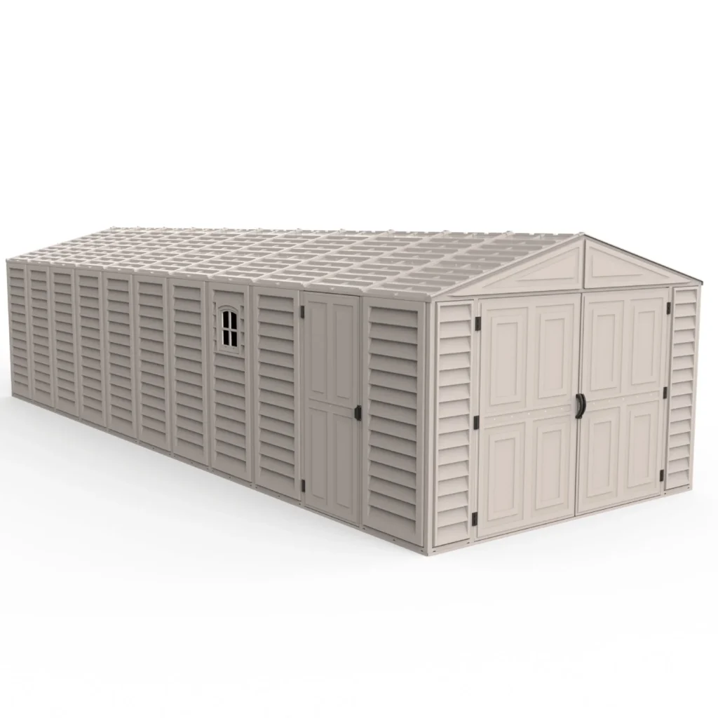 Chery Industrial Duramax 10.5’ x 28.5’ Vinyl Garage with Foundation, 2 Windows & Side Doors Vinyl Storage Shed 15526