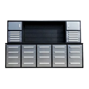 Chery Industrial Steelman 10’ Storage Cabinet with Workbench, 30 Drawers