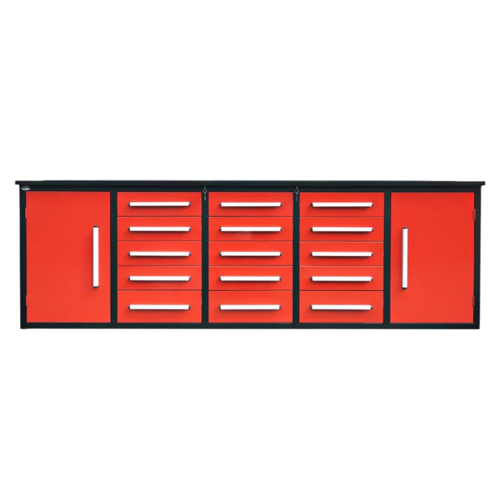 Chery Industrial Steelman 10’ Workbench Storage Cabinet with 15 Drawers & 2 Cabinets Heavy‑Duty Tool Chest